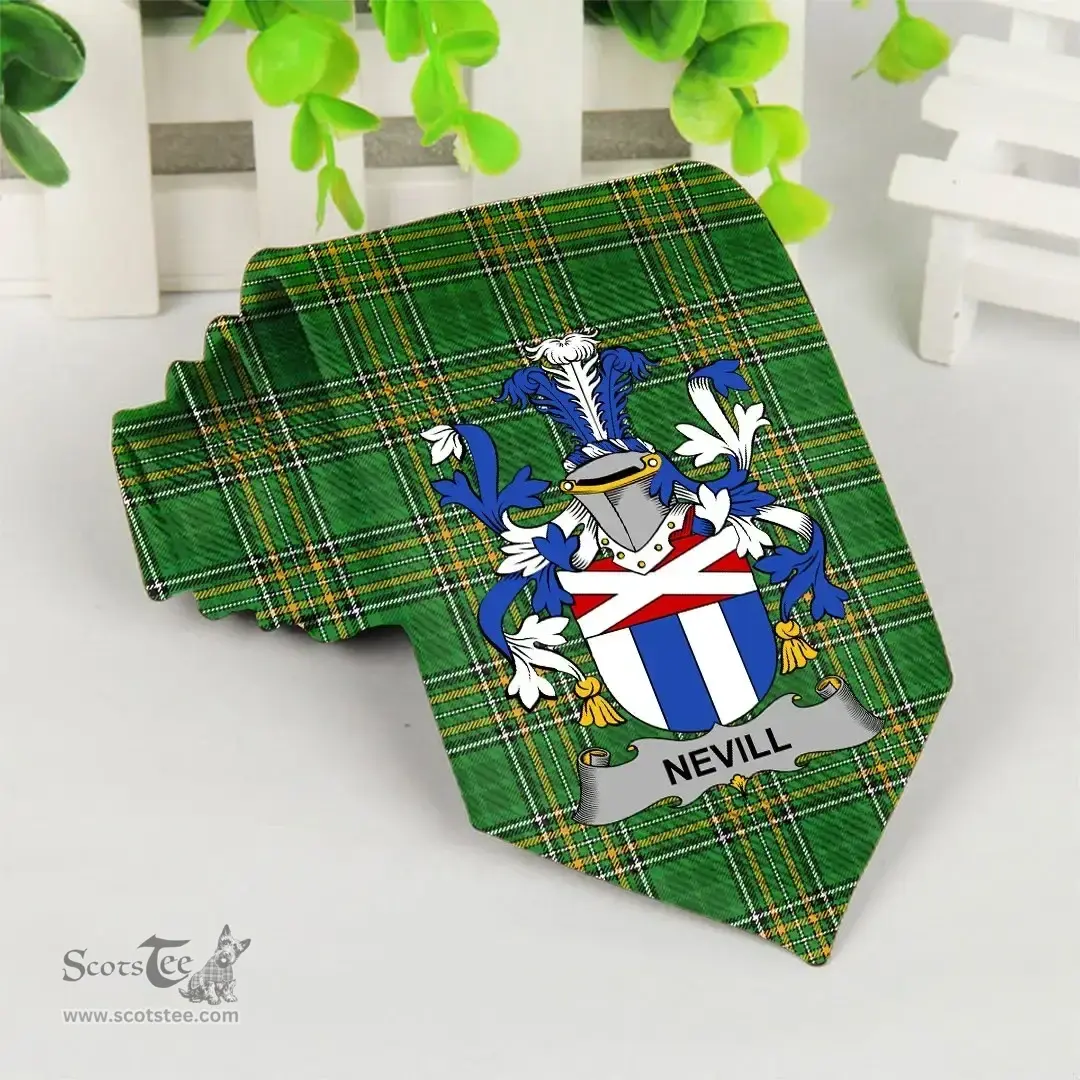 Irish Nevill or Neville Coat of Arms Family Crest Ireland Neck Tie Irish National Tartan Irish County Tie