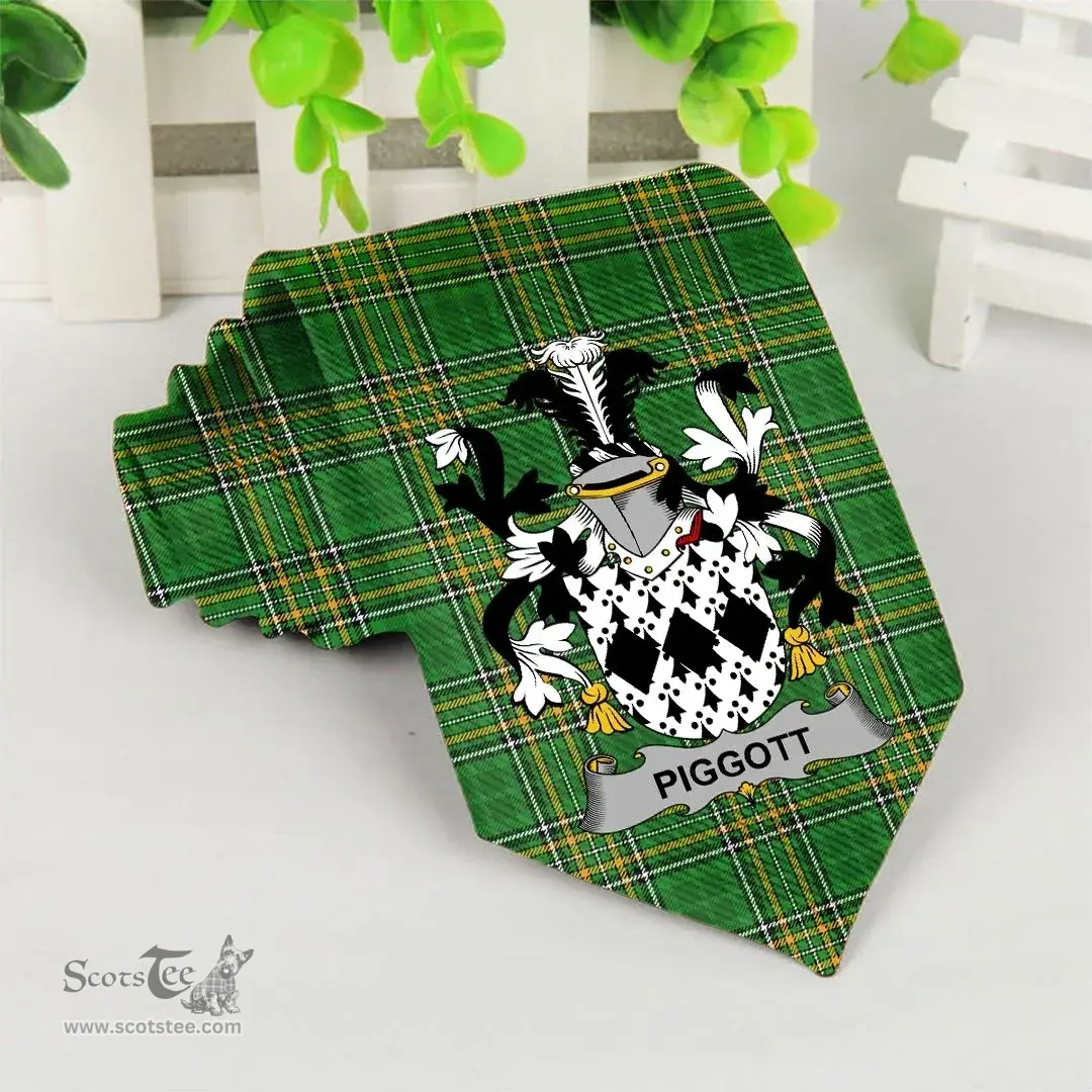 Irish Piggott Coat of Arms Family Crest Ireland Neck Tie Irish National Tartan Irish County Tie