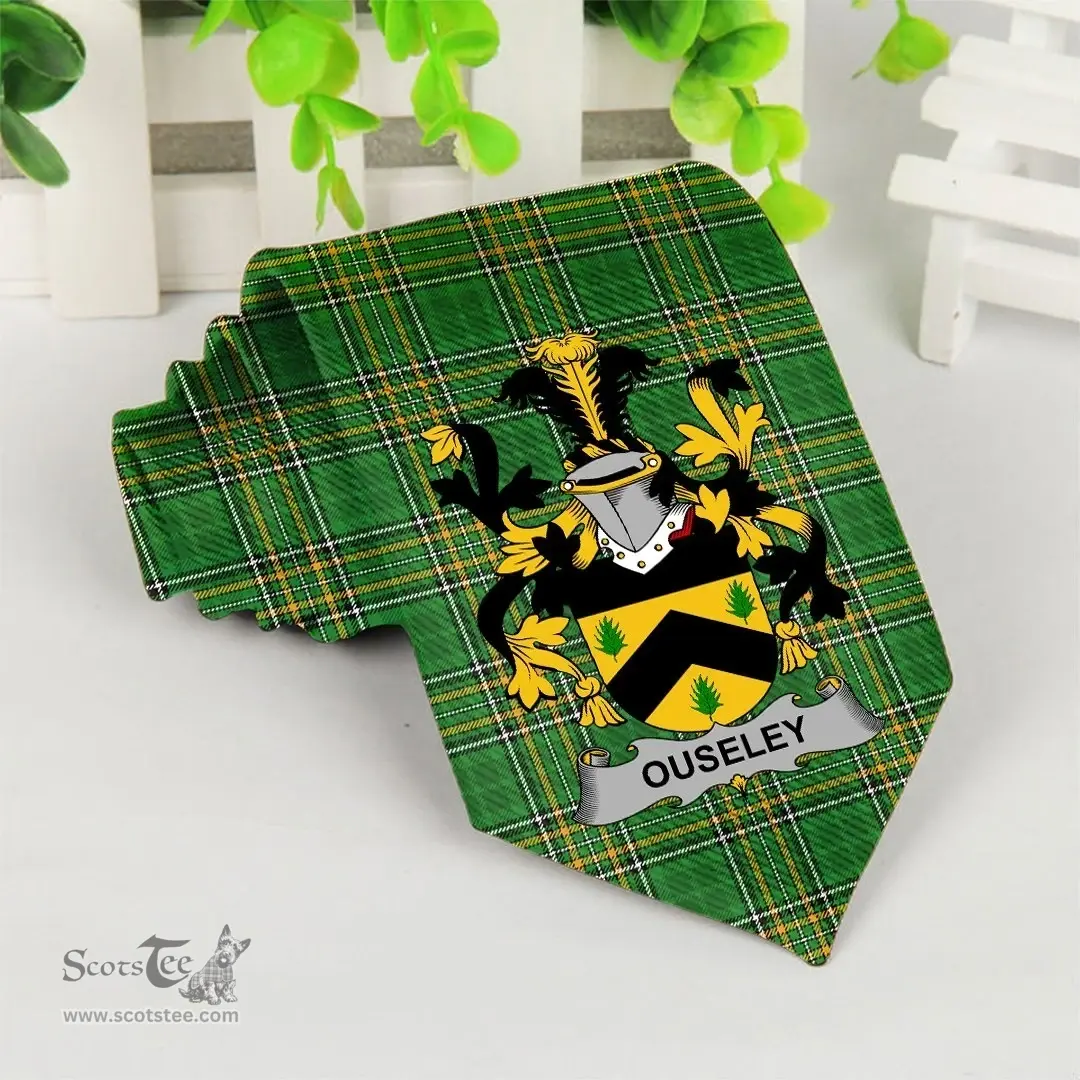 Irish Ouseley Coat of Arms Family Crest Ireland Neck Tie Irish National Tartan Irish County Tie