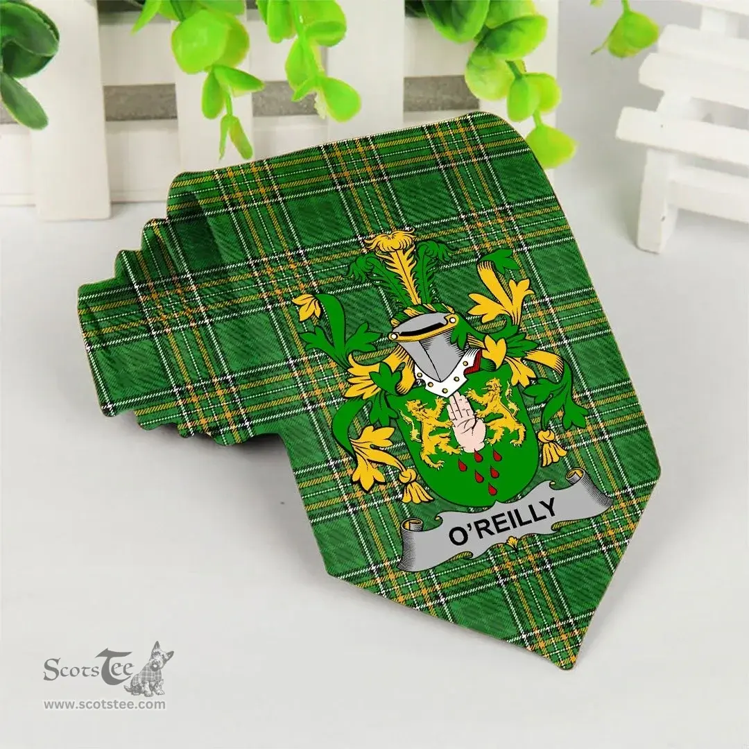 Irish Reilly or O'Reilly Coat of Arms Family Crest Ireland Neck Tie Irish National Tartan Irish County Tie