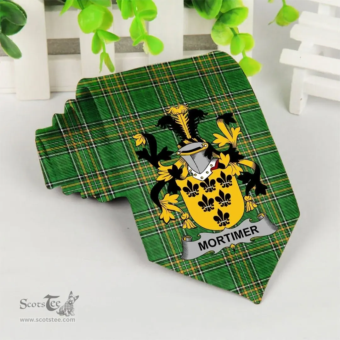 Irish Mortimer Coat of Arms Family Crest Ireland Neck Tie Irish National Tartan Irish County Tie