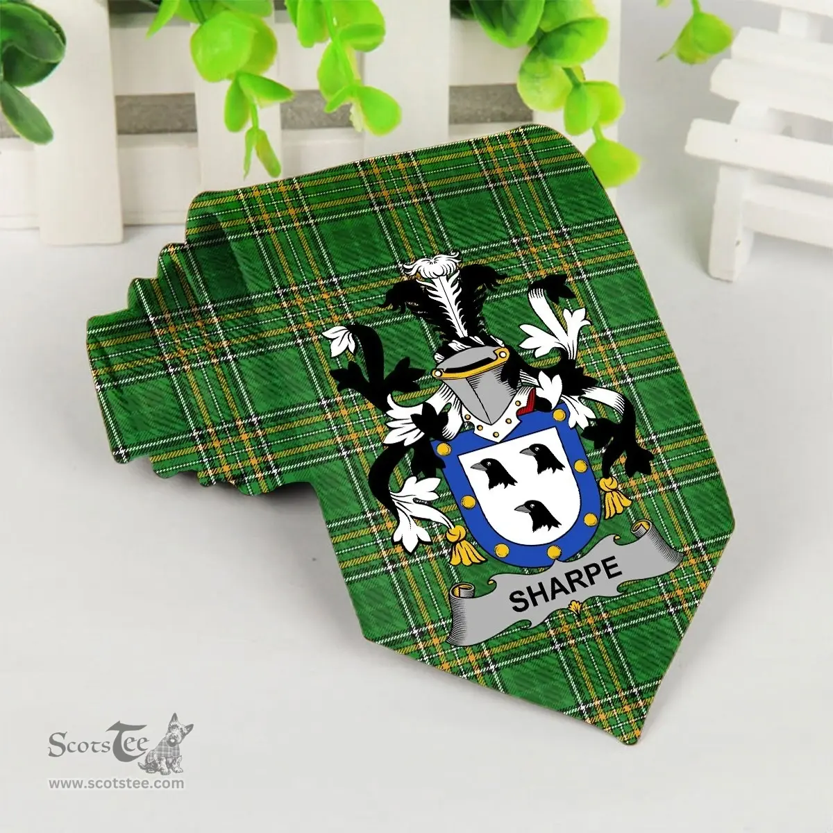 Irish Sharpe Coat of Arms Family Crest Ireland Neck Tie Irish National Tartan Irish County Tie