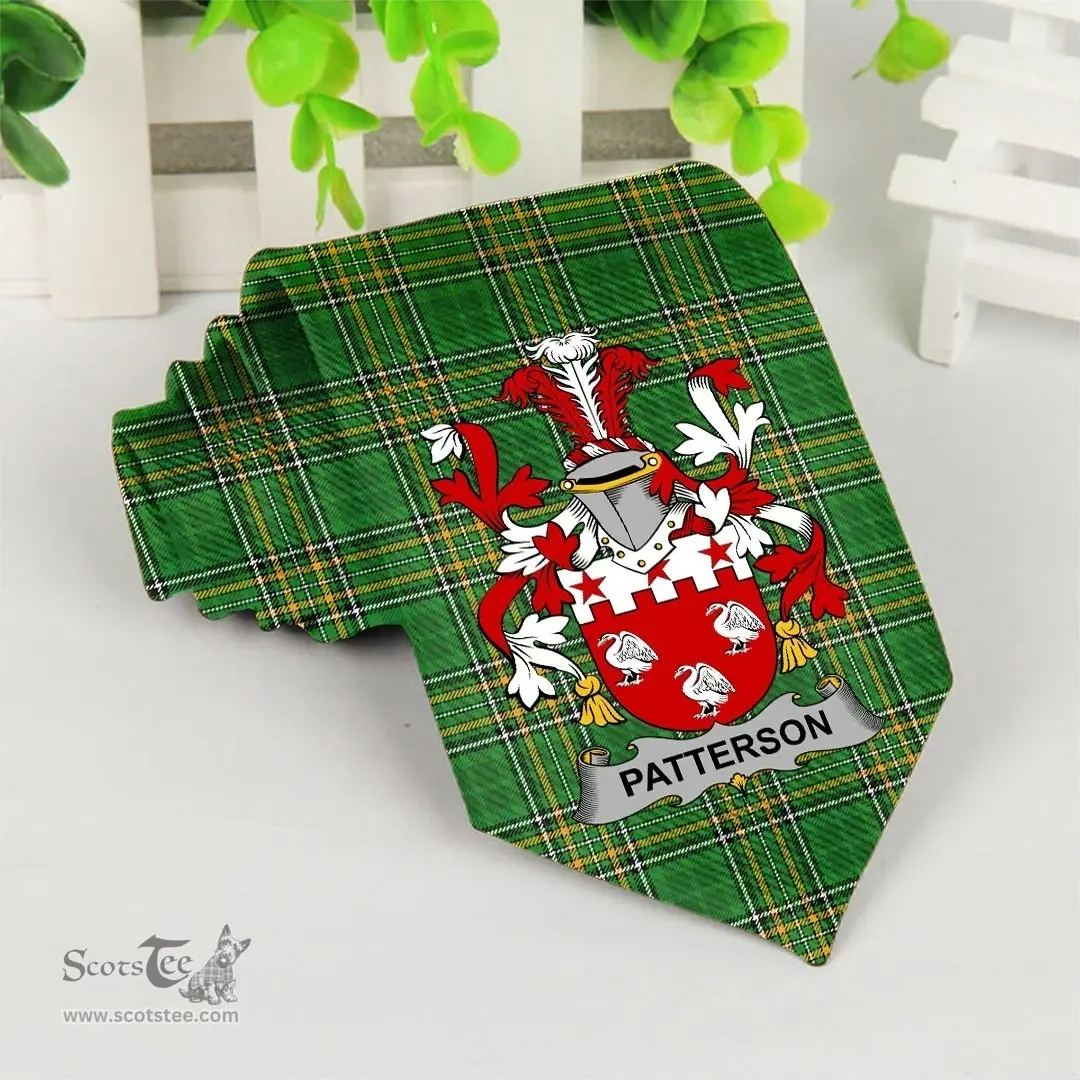 Irish Patterson Coat of Arms Family Crest Ireland Neck Tie Irish National Tartan Irish County Tie