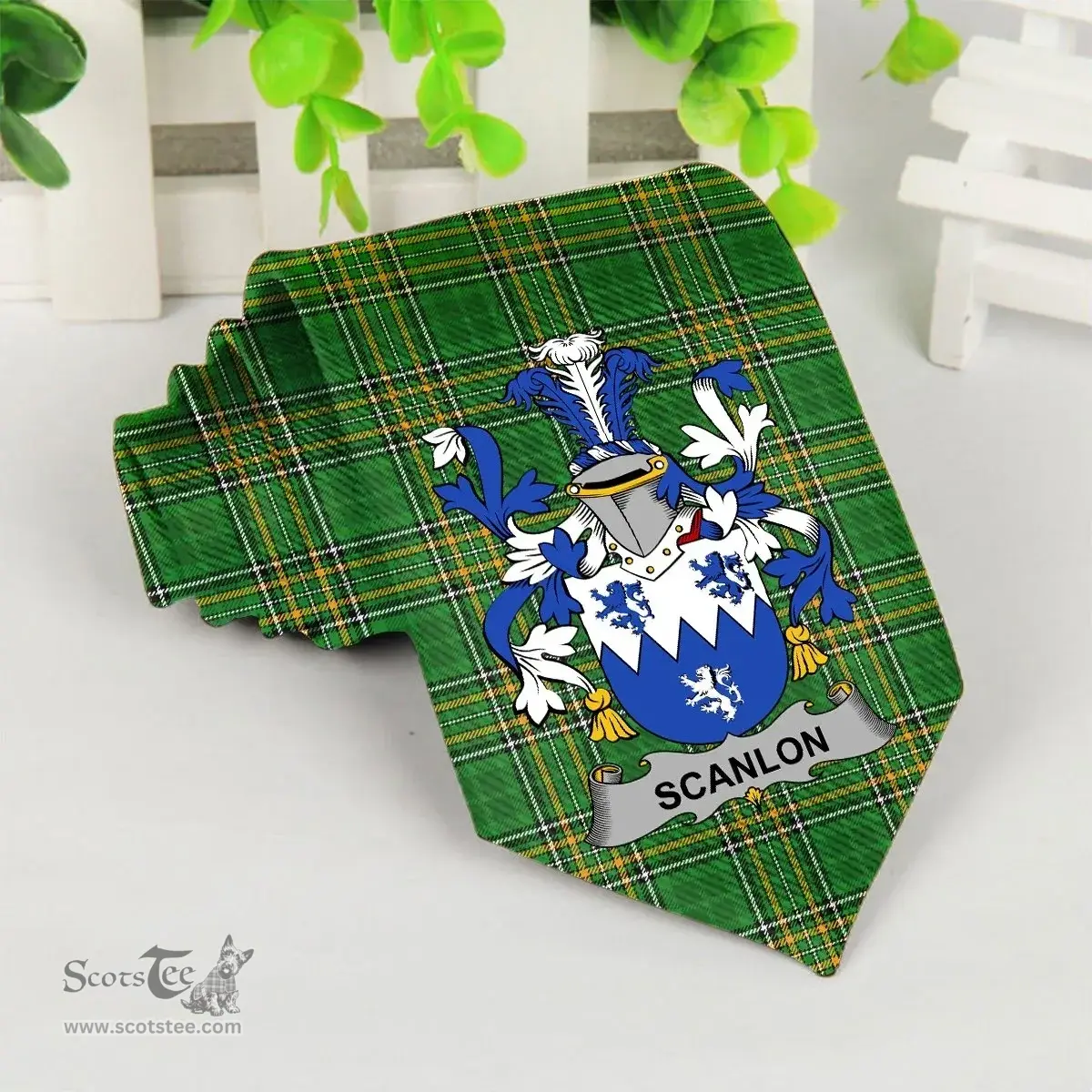 Irish Scanlon or O'Scanlan Coat of Arms Family Crest Ireland Neck Tie Irish National Tartan Irish County Tie