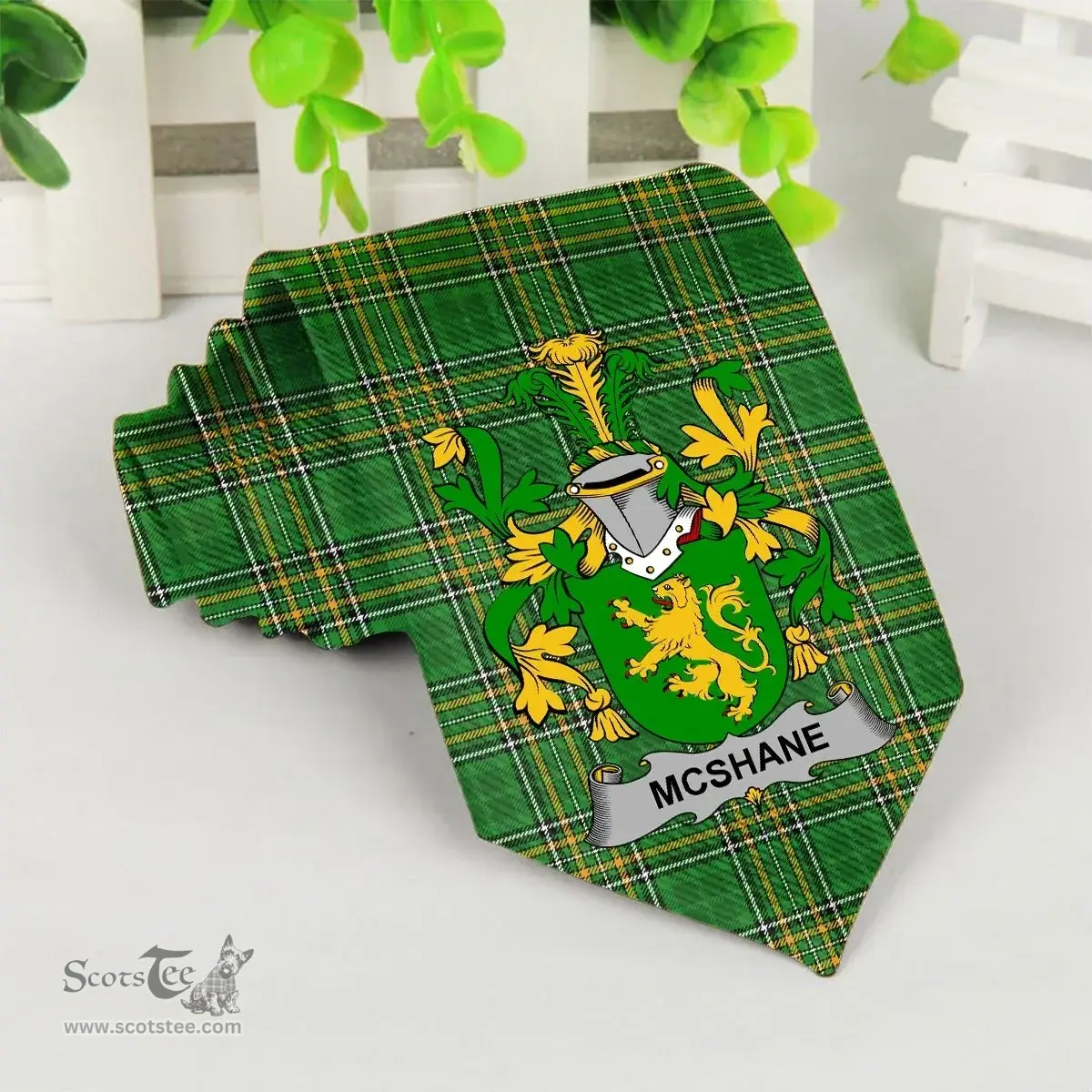 Irish Shane or McShane Coat of Arms Family Crest Ireland Neck Tie Irish National Tartan Irish County Tie