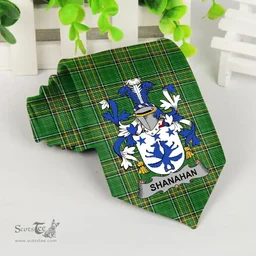 Irish Shanahan or O'Shanahan Coat of Arms Family Crest Ireland Neck Tie Irish National Tartan Irish County Tie