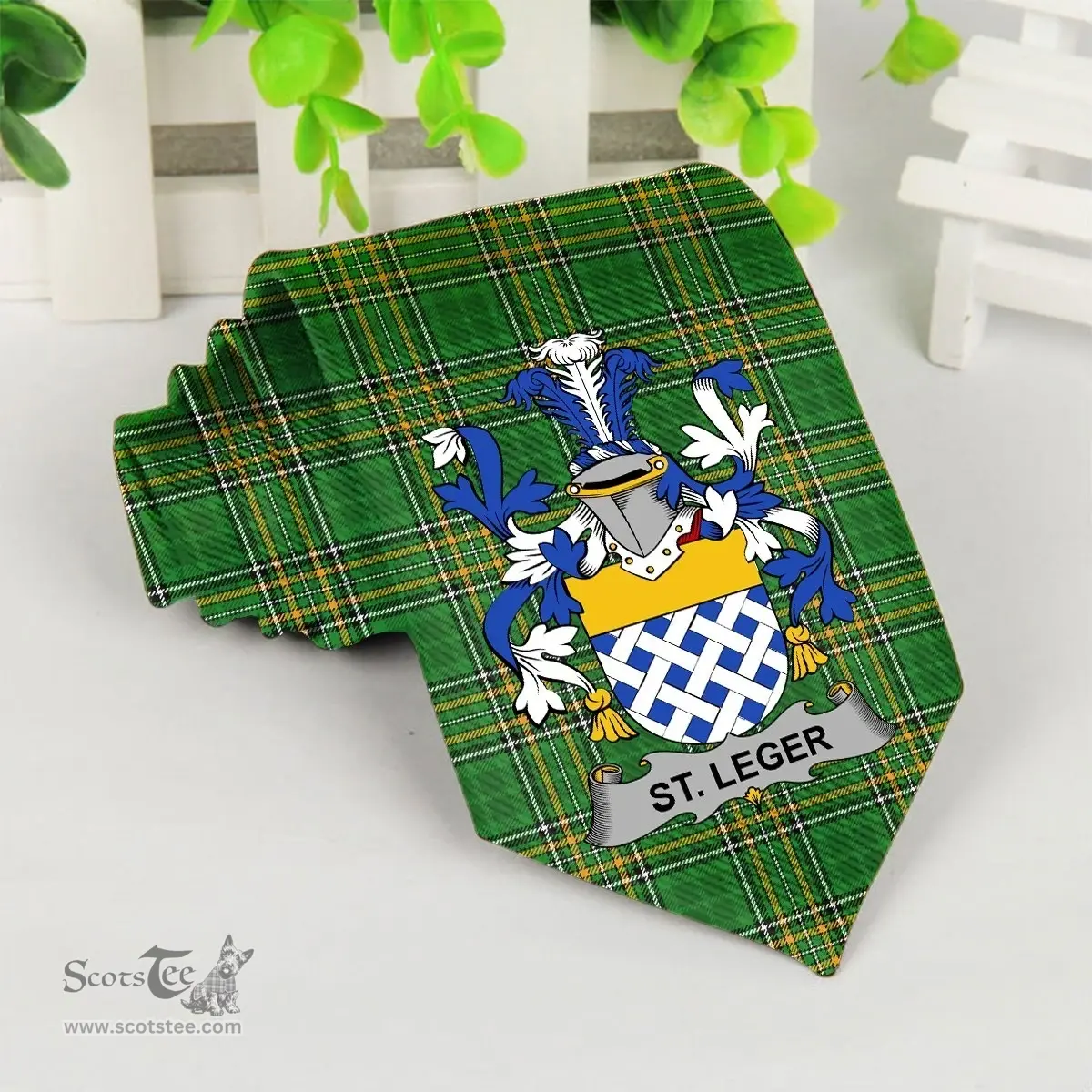 Irish St.Leger Coat of Arms Family Crest Ireland Neck Tie Irish National Tartan Irish County Tie