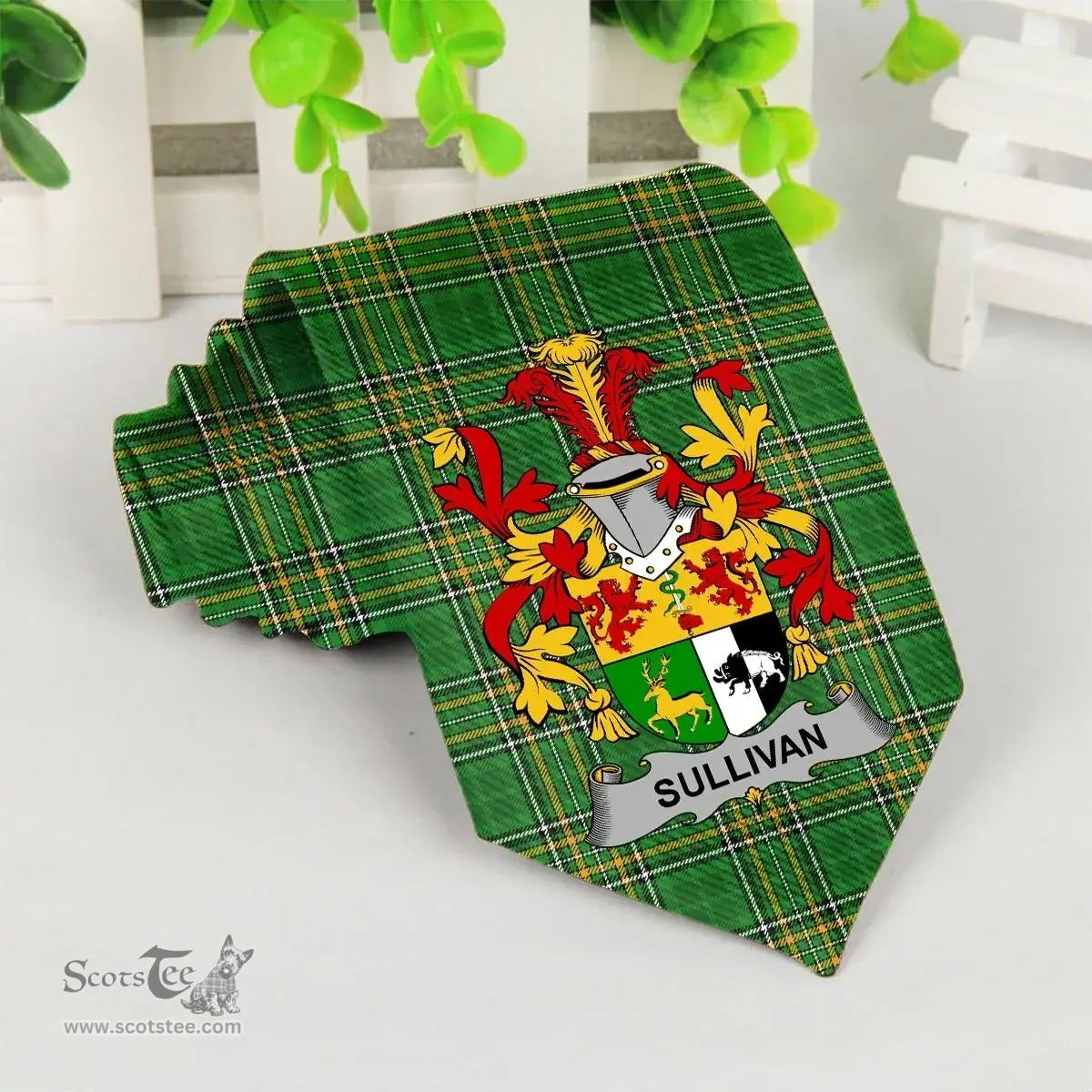 Irish Sullivan or O'Sullivan (Beare) Coat of Arms Family Crest Ireland Neck Tie Irish National Tartan Irish County Tie