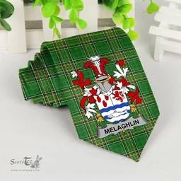 Irish Melaghlin or O'Melaghlin Coat of Arms Family Crest Ireland Neck Tie Irish National Tartan Irish County Tie