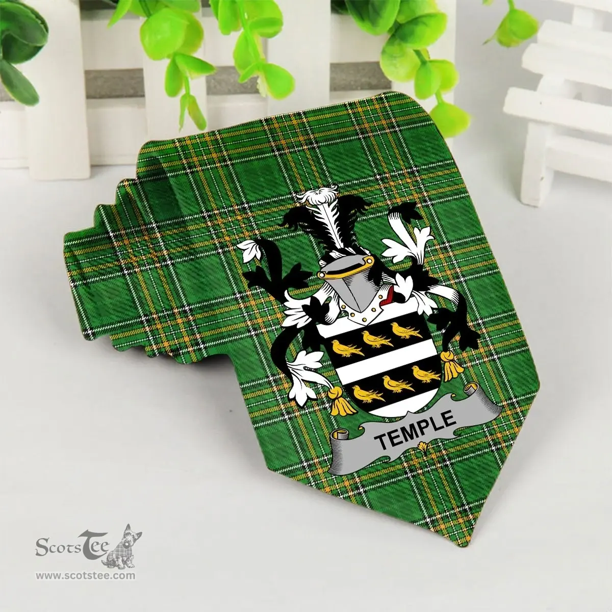 Irish Temple Coat of Arms Family Crest Ireland Neck Tie Irish National Tartan Irish County Tie