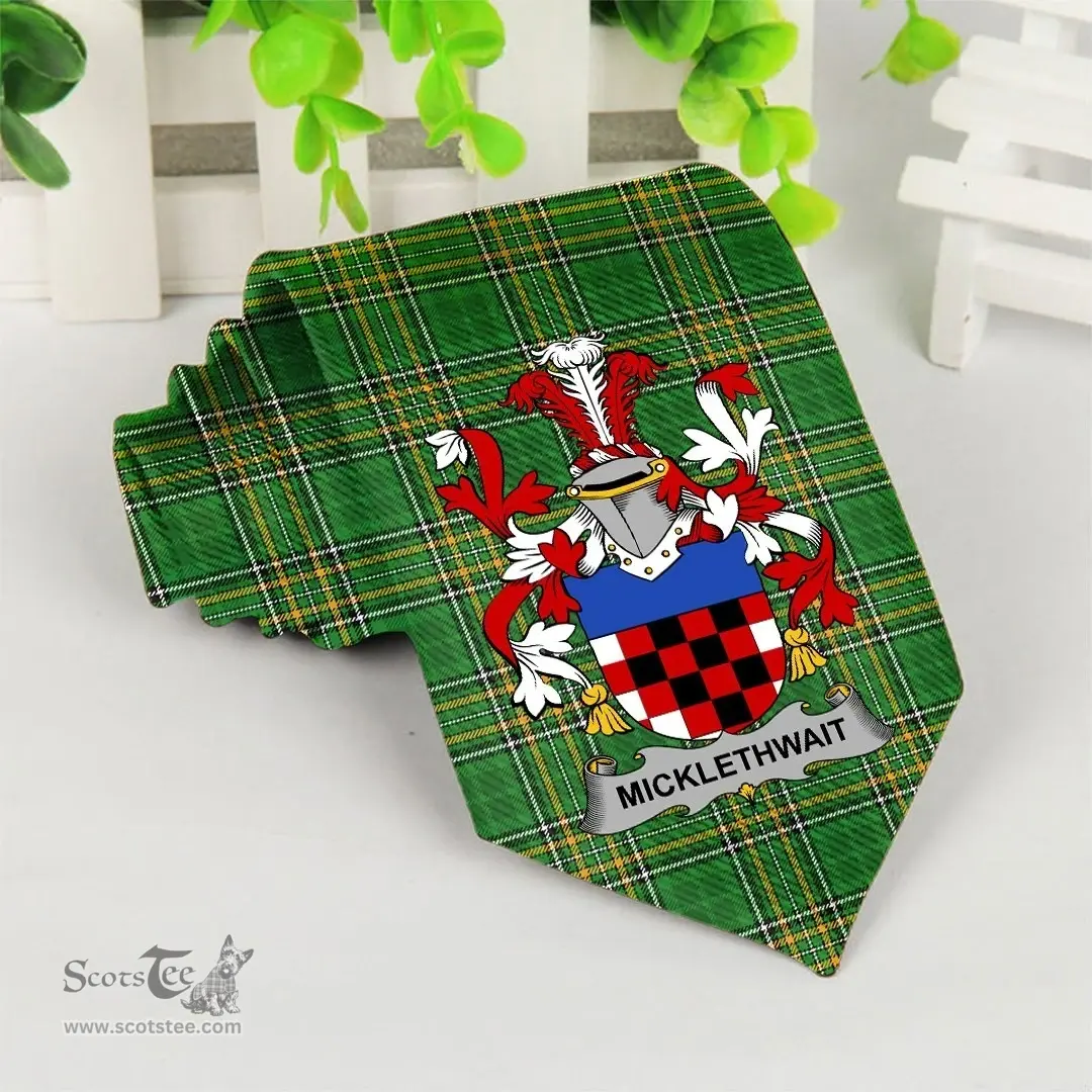 Irish Micklethwait Coat of Arms Family Crest Ireland Neck Tie Irish National Tartan Irish County Tie
