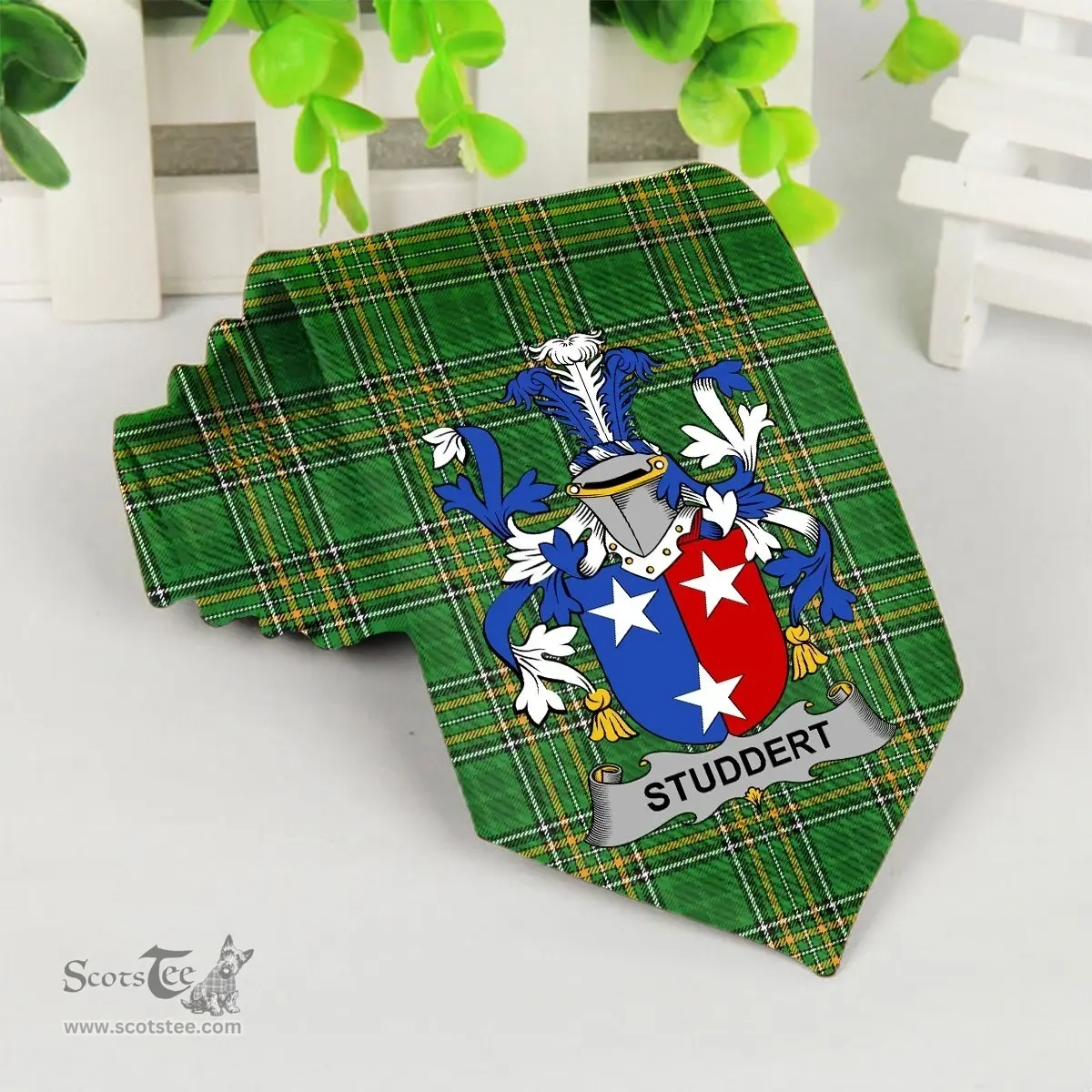 Irish Studdert Coat of Arms Family Crest Ireland Neck Tie Irish National Tartan Irish County Tie