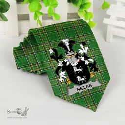 Irish Neilan or O'Neylan Coat of Arms Family Crest Ireland Neck Tie Irish National Tartan Irish County Tie