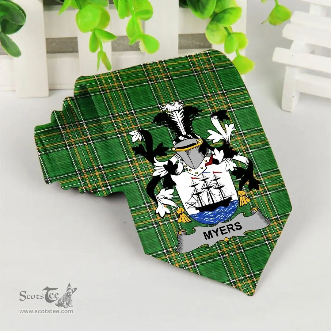 Irish Myers Coat of Arms Family Crest Ireland Neck Tie Irish National Tartan Irish County Tie