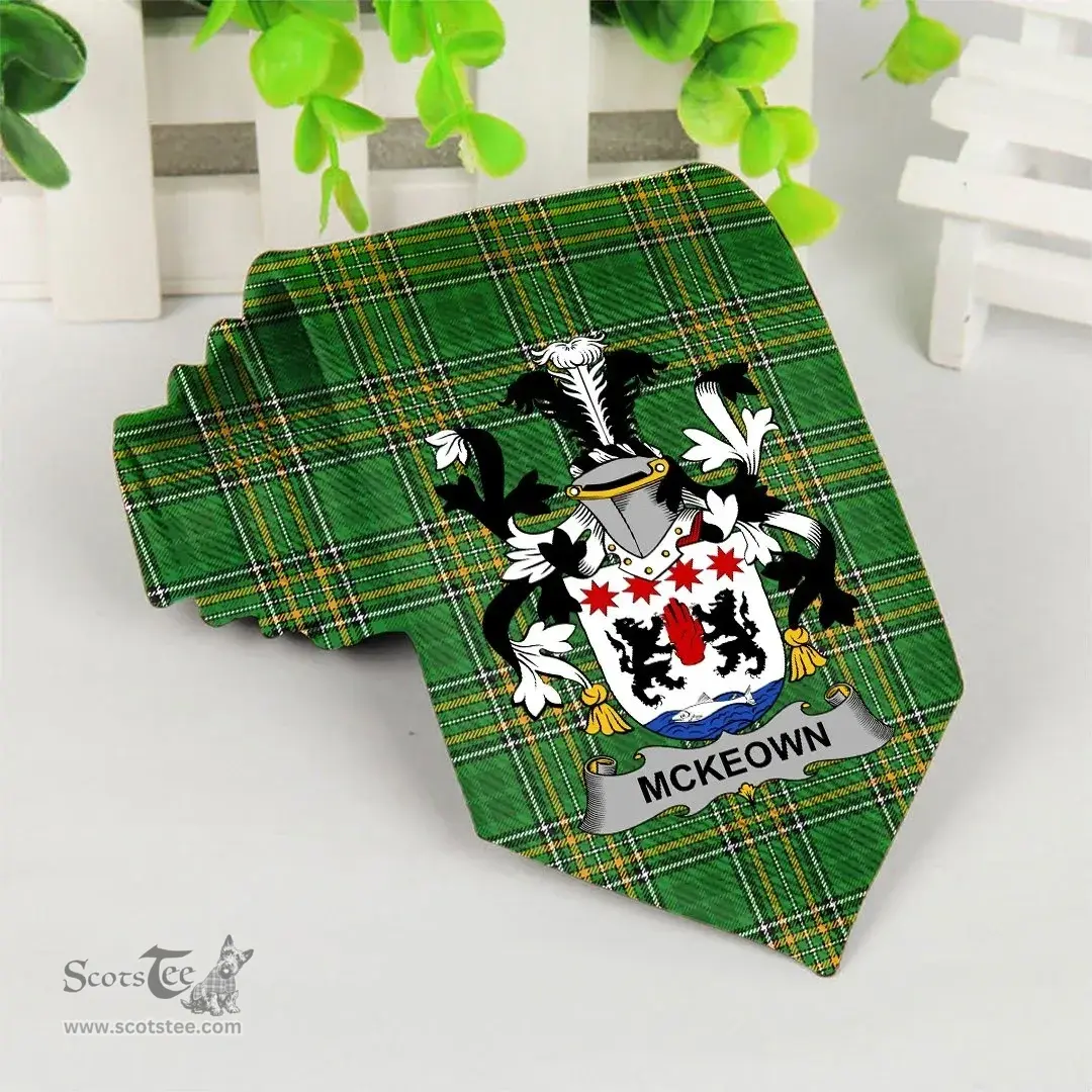 Irish McKeown or Keon Coat of Arms Family Crest Ireland Neck Tie Irish National Tartan Irish County Tie