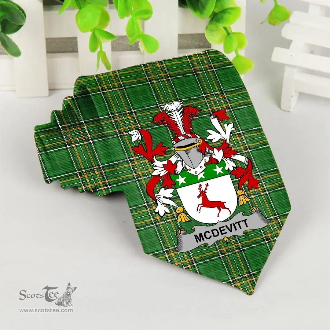 Irish McDevitt Coat of Arms Family Crest Ireland Neck Tie Irish National Tartan Irish County Tie