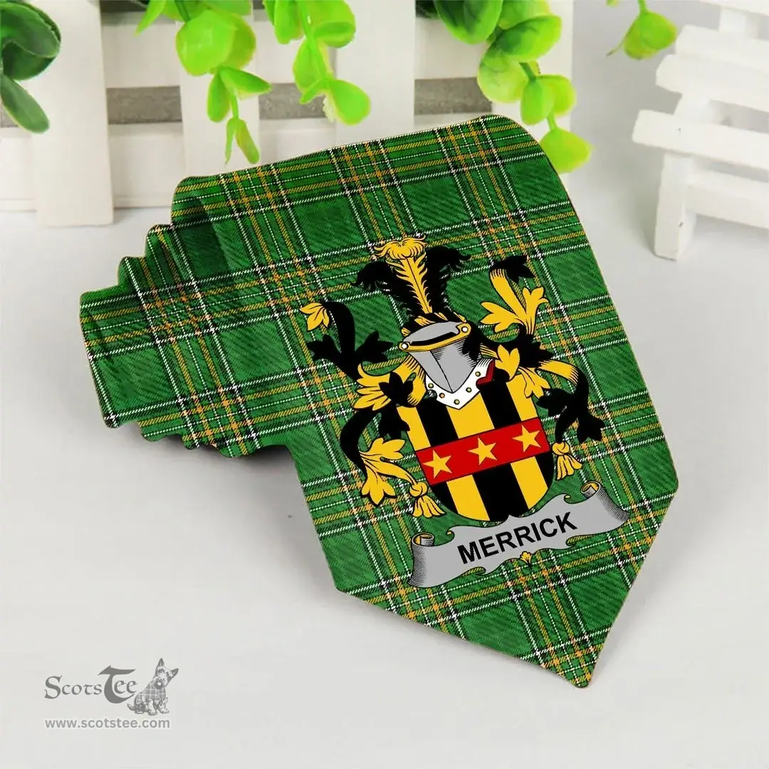 Irish Merrick or Meyrick Coat of Arms Family Crest Ireland Neck Tie Irish National Tartan Irish County Tie