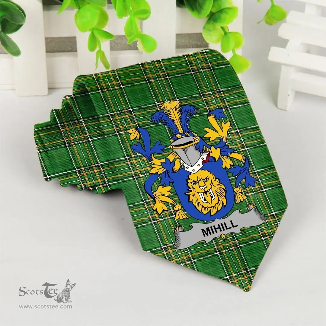Irish Mihill Coat of Arms Family Crest Ireland Neck Tie Irish National Tartan Irish County Tie