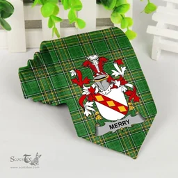Irish Merry or O'Merry Coat of Arms Family Crest Ireland Neck Tie Irish National Tartan Irish County Tie