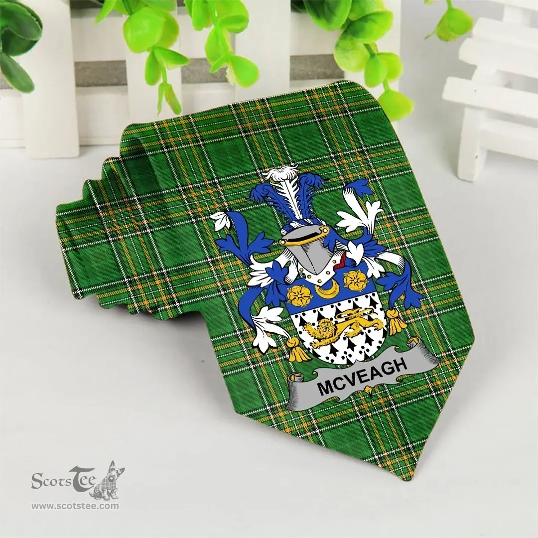 Irish McVeagh or McFingah Coat of Arms Family Crest Ireland Neck Tie Irish National Tartan Irish County Tie