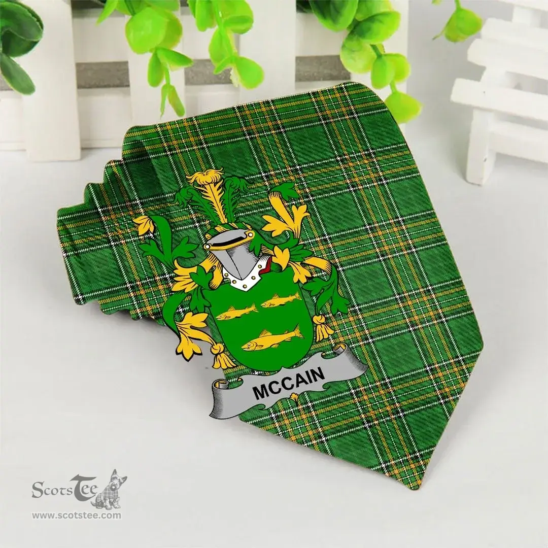 Irish McCain or O'Kane Coat of Arms Family Crest Ireland Neck Tie Irish National Tartan Irish County Tie