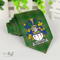 Irish McLysacht or Lysacht Coat of Arms Family Crest Ireland Neck Tie Irish National Tartan Irish County Tie