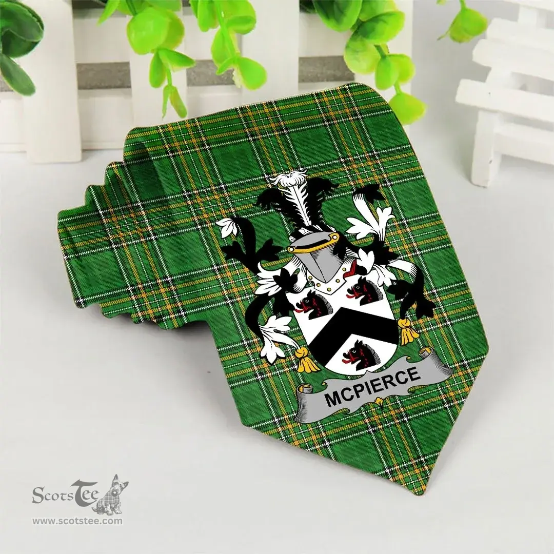 Irish McPierce or Pierce Coat of Arms Family Crest Ireland Neck Tie Irish National Tartan Irish County Tie