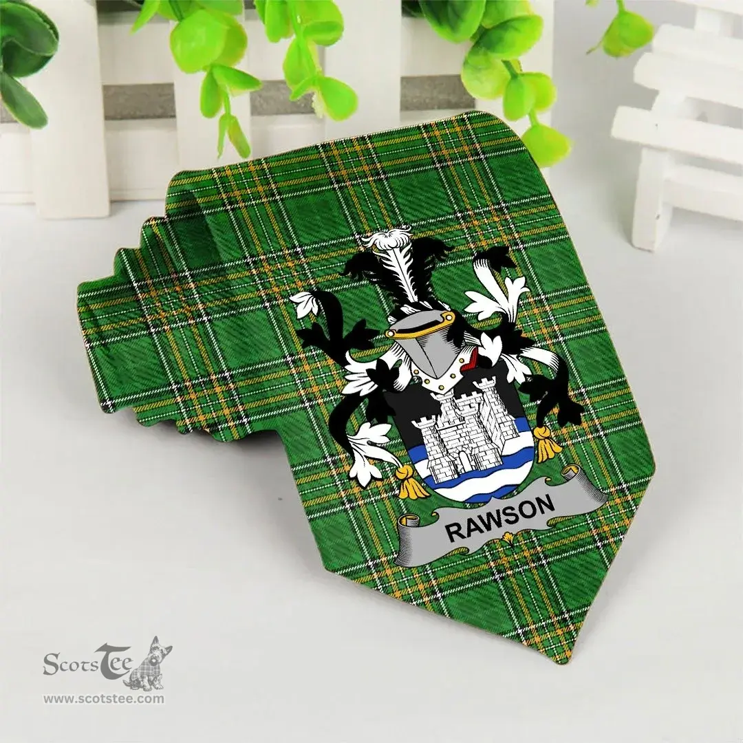 Irish Rawson Coat of Arms Family Crest Ireland Neck Tie Irish National Tartan Irish County Tie