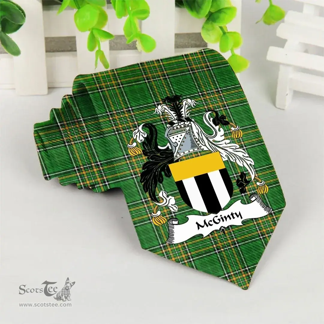 Irish McGinty Coat of Arms Family Crest Ireland Neck Tie Irish National Tartan Irish County Tie