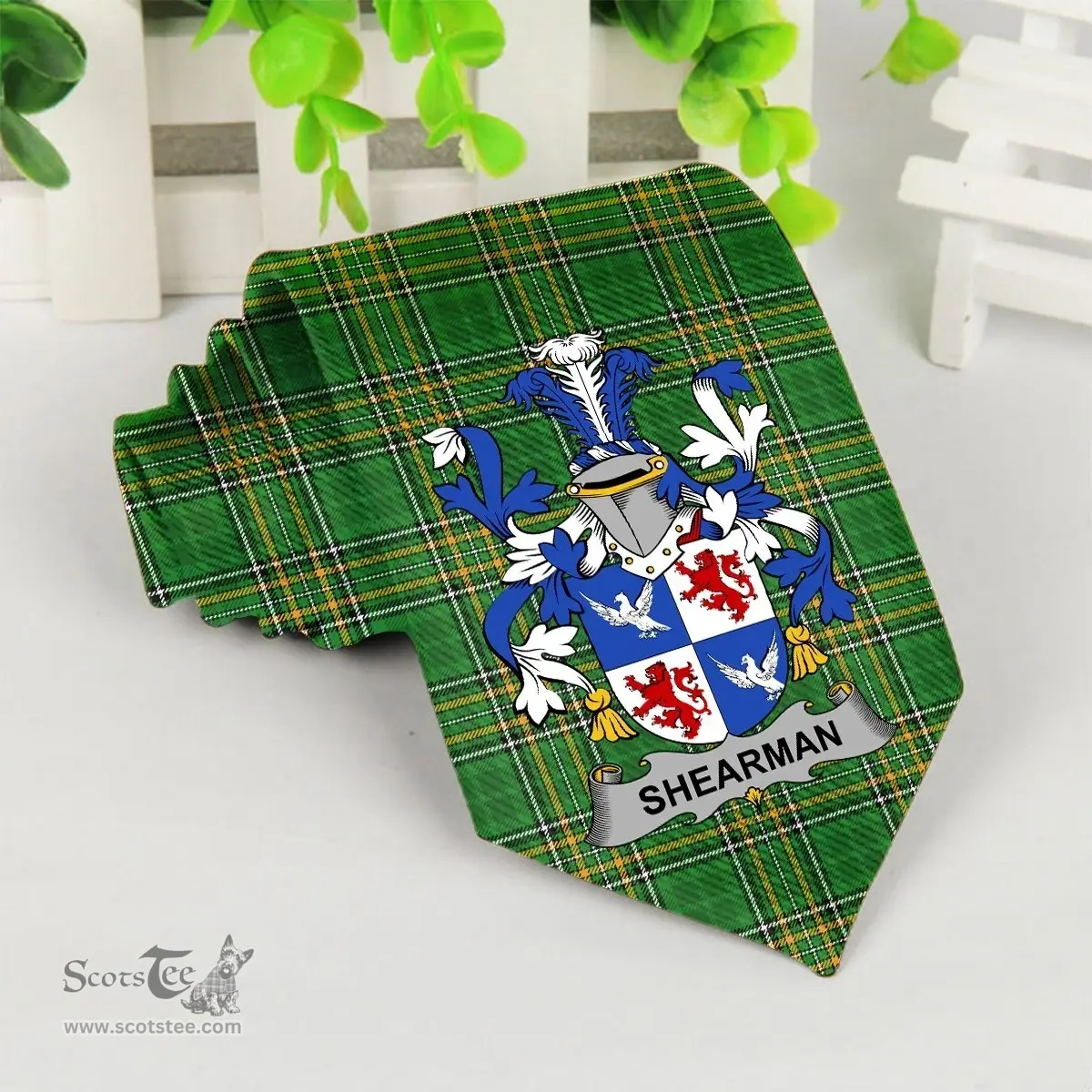 Irish Shearman Coat of Arms Family Crest Ireland Neck Tie Irish National Tartan Irish County Tie