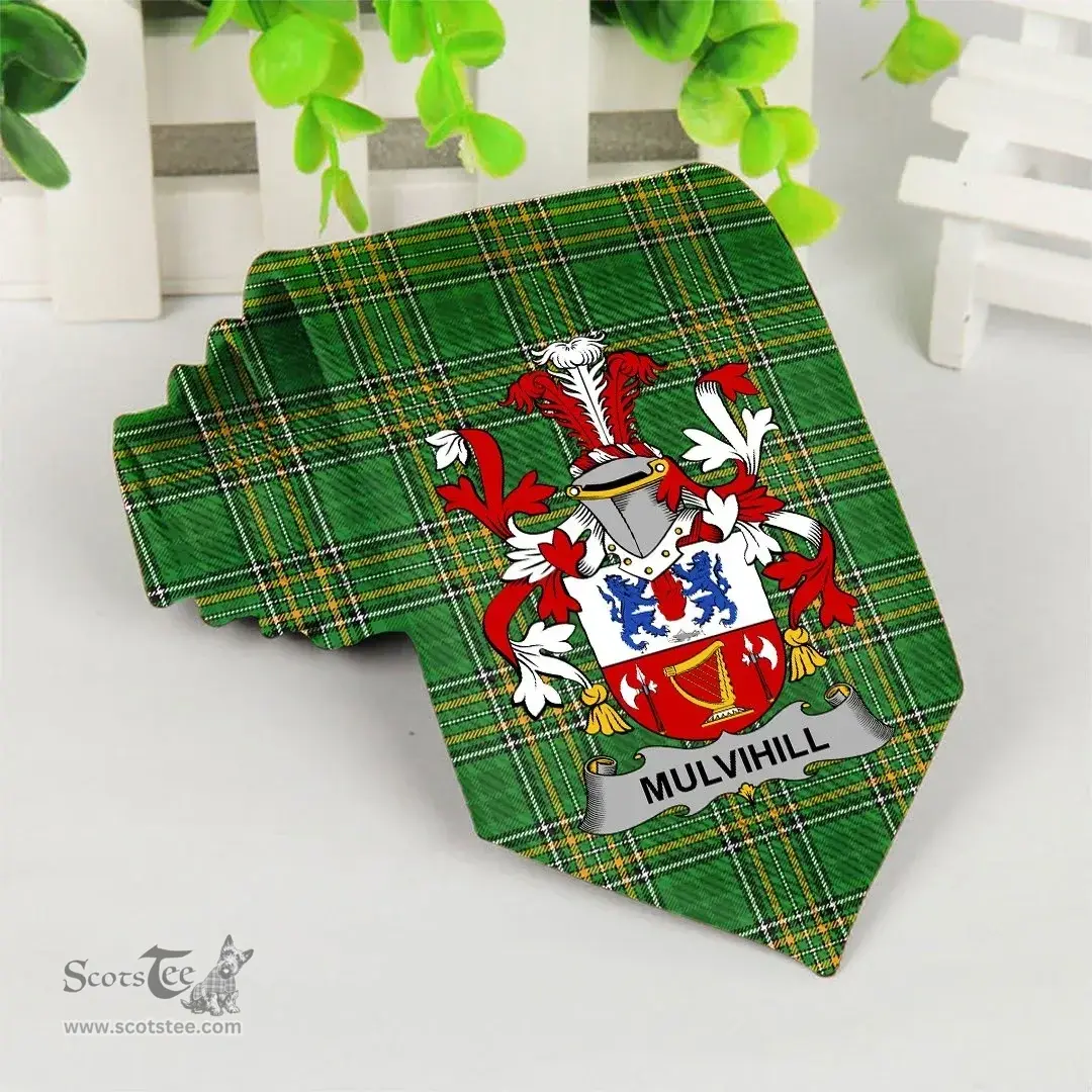 Irish Mulvihill or O'Mulvihill Coat of Arms Family Crest Ireland Neck Tie Irish National Tartan Irish County Tie