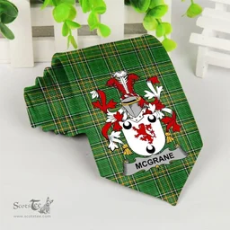 Irish McGrane or McGrann Coat of Arms Family Crest Ireland Neck Tie Irish National Tartan Irish County Tie