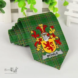 Irish McHale or MacHale Coat of Arms Family Crest Ireland Neck Tie Irish National Tartan Irish County Tie