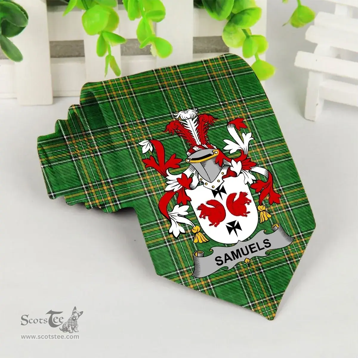 Irish Samuels Coat of Arms Family Crest Ireland Neck Tie Irish National Tartan Irish County Tie