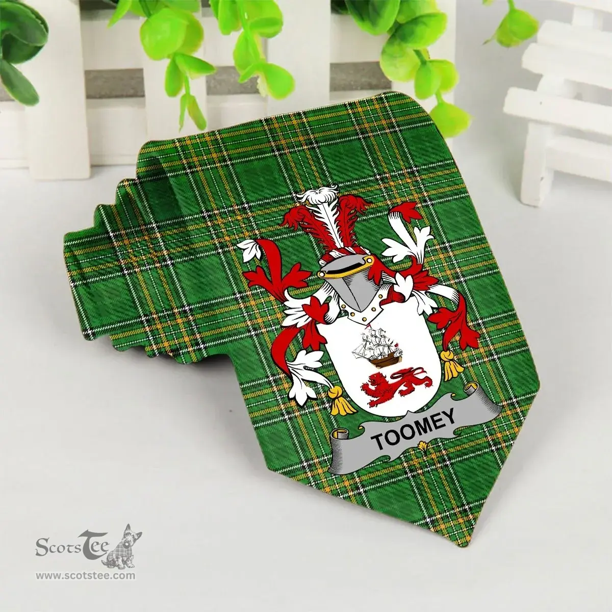 Irish Toomey or O'Twomey Coat of Arms Family Crest Ireland Neck Tie Irish National Tartan Irish County Tie