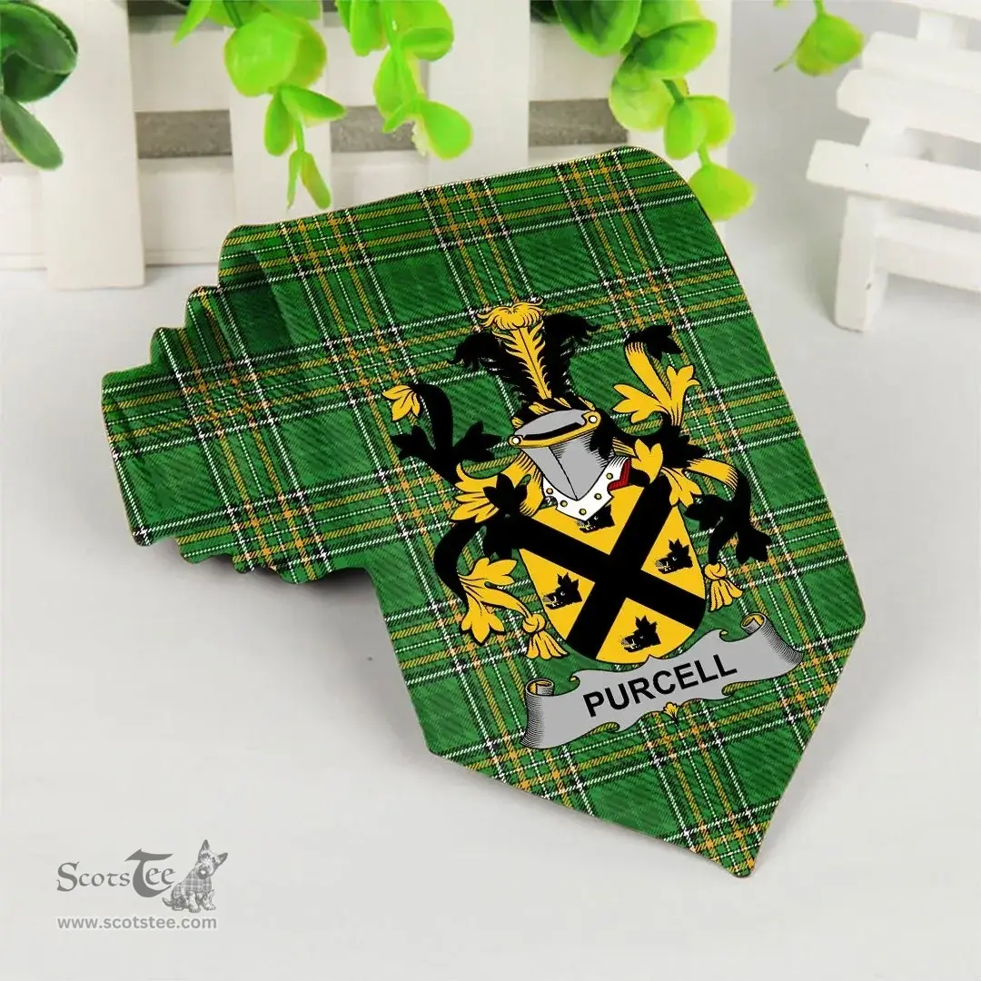Irish Purcell Coat of Arms Family Crest Ireland Neck Tie Irish National Tartan Irish County Tie