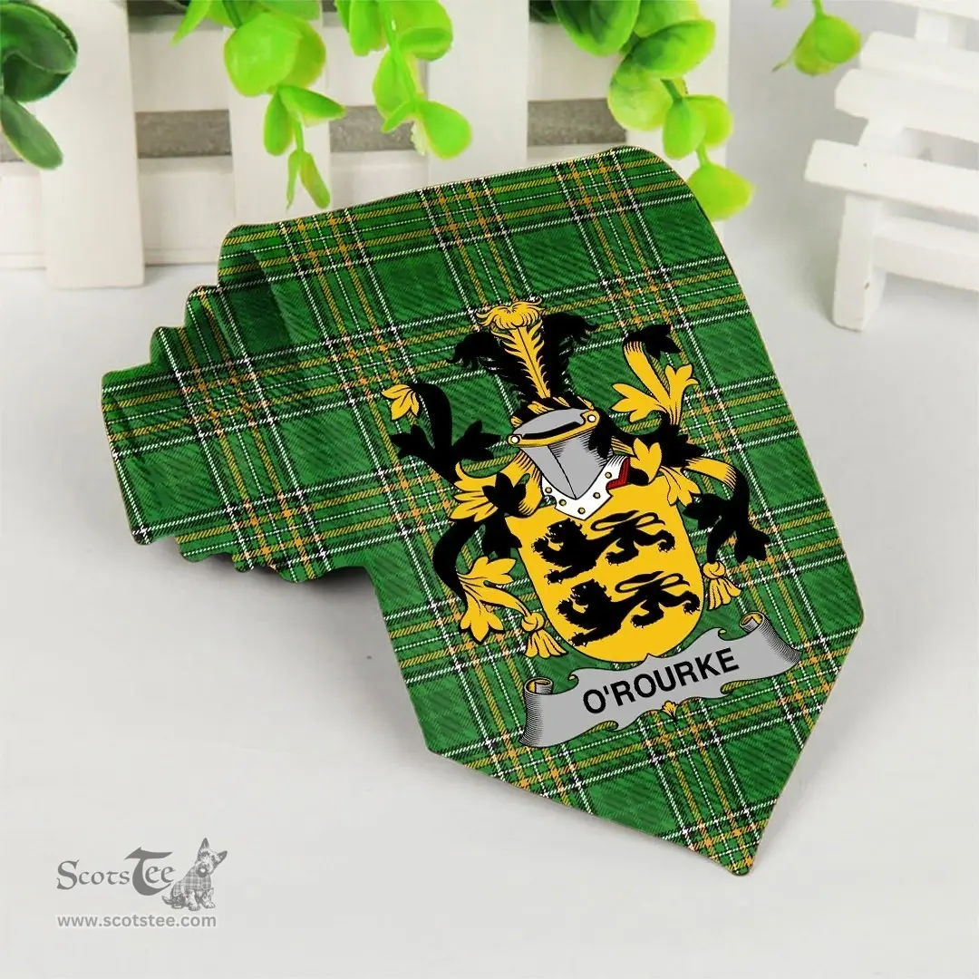 Irish O'Rourke Coat of Arms Family Crest Ireland Neck Tie Irish National Tartan Irish County Tie