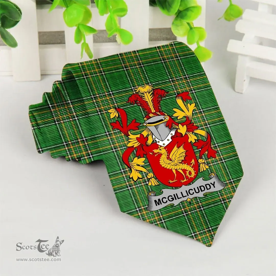 Irish McGillicuddy Coat of Arms Family Crest Ireland Neck Tie Irish National Tartan Irish County Tie