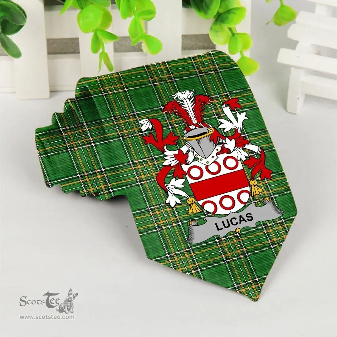 Irish Lucas or Luke Coat of Arms Family Crest Ireland Neck Tie Irish National Tartan Irish County Tie