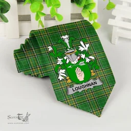 Irish Loughnan or O'Loughnan Coat of Arms Family Crest Ireland Neck Tie Irish National Tartan Irish County Tie
