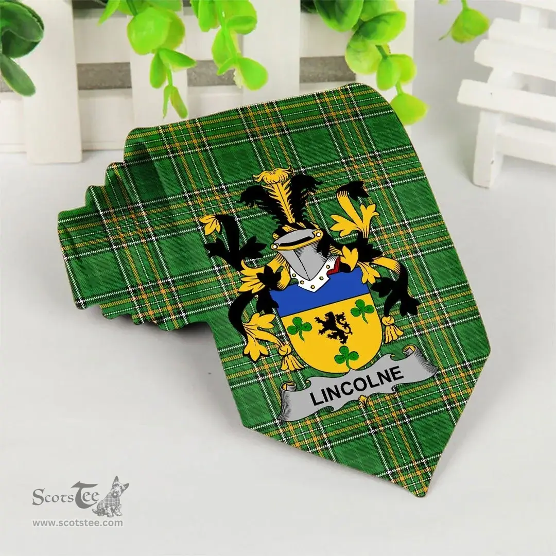Irish Lincolne Coat of Arms Family Crest Ireland Neck Tie Irish National Tartan Irish County Tie