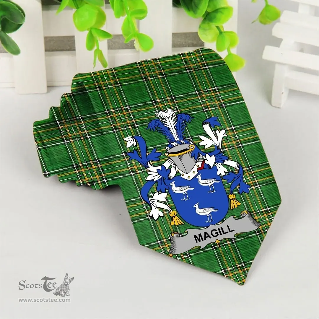 Irish Magill Coat of Arms Family Crest Ireland Neck Tie Irish National Tartan Irish County Tie