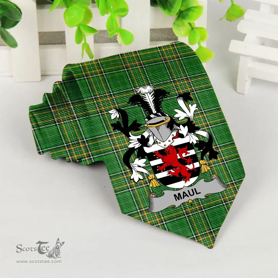 Irish Maul or Maule Coat of Arms Family Crest Ireland Neck Tie Irish National Tartan Irish County Tie
