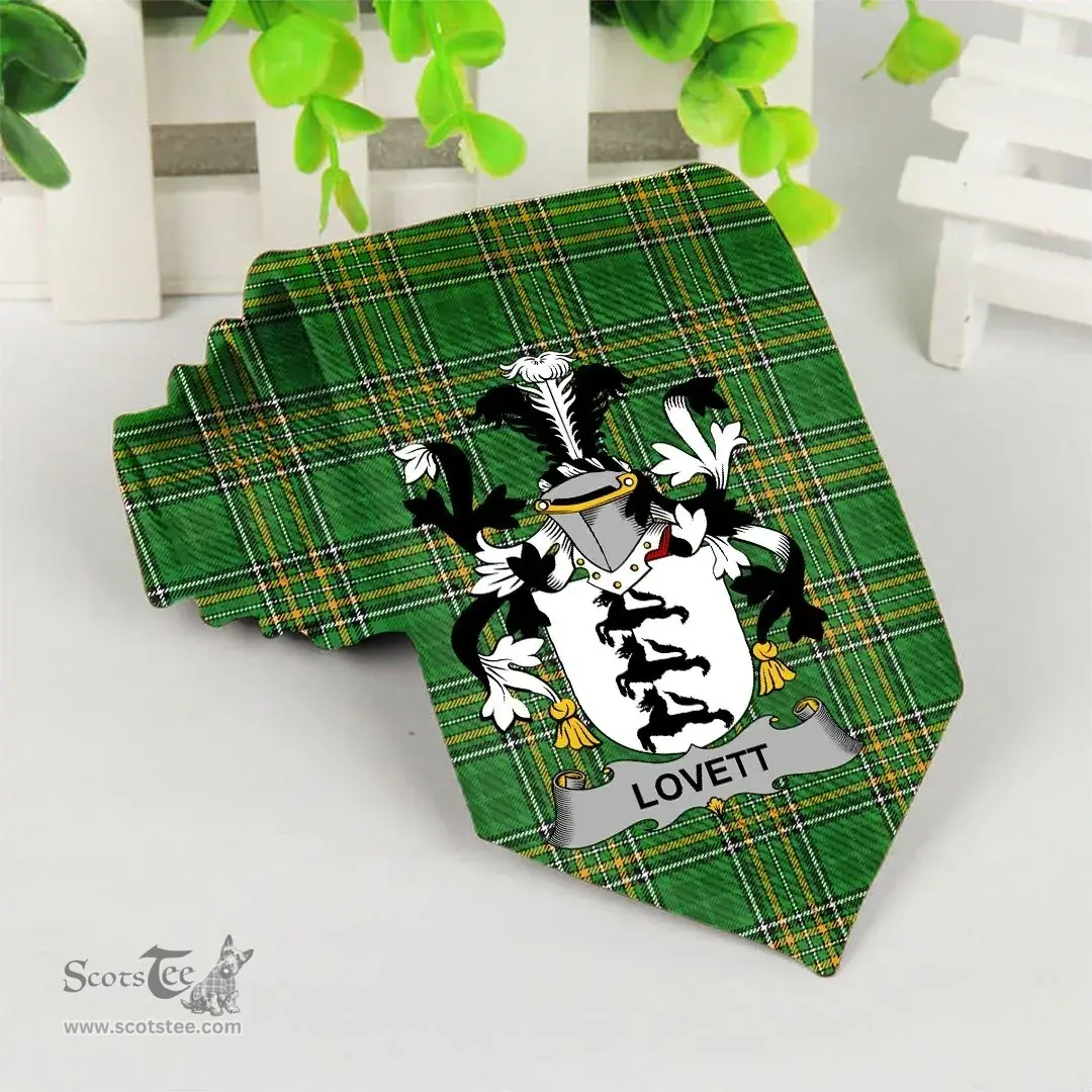 Irish Lovett Coat of Arms Family Crest Ireland Neck Tie Irish National Tartan Irish County Tie