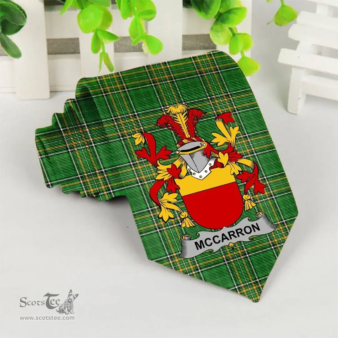 Irish McCarron Coat of Arms Family Crest Ireland Neck Tie Irish National Tartan Irish County Tie