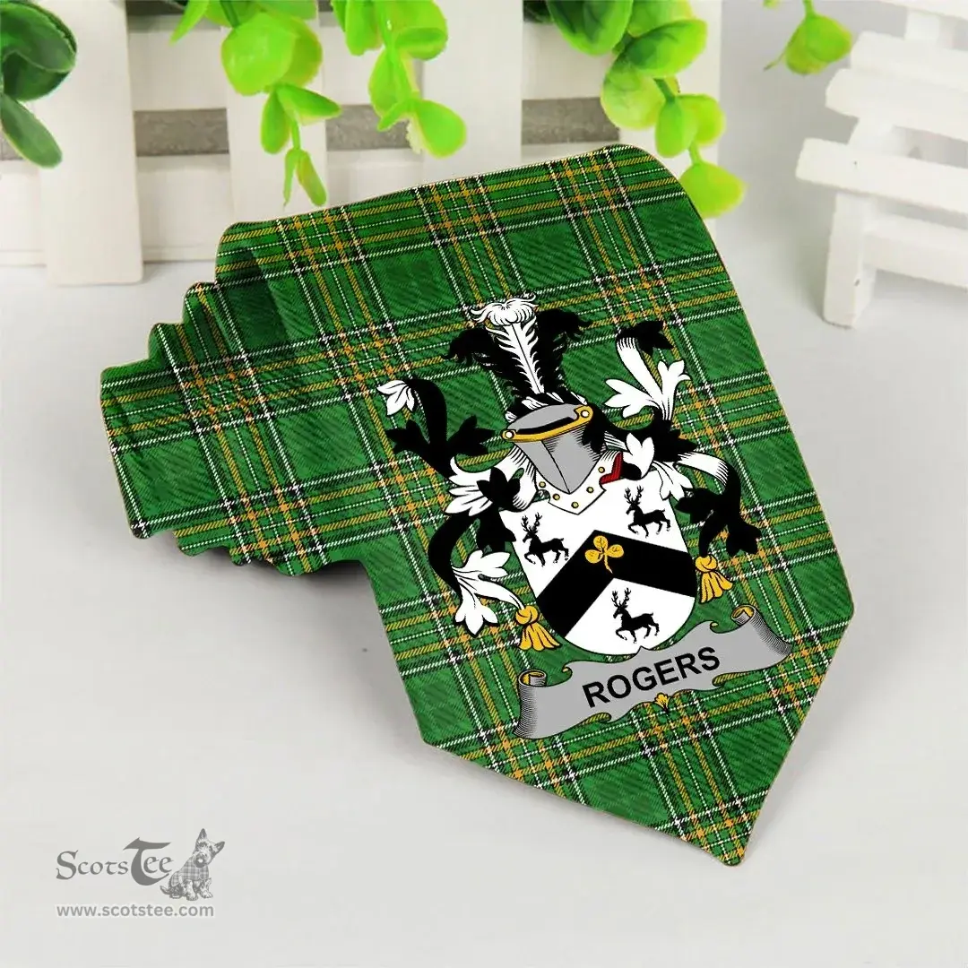 Irish Rogers Coat of Arms Family Crest Ireland Neck Tie Irish National Tartan Irish County Tie