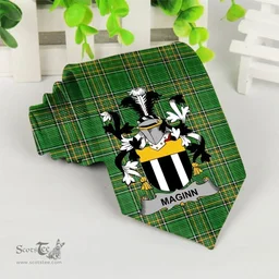 Irish Maginn or Ginn Coat of Arms Family Crest Ireland Neck Tie Irish National Tartan Irish County Tie