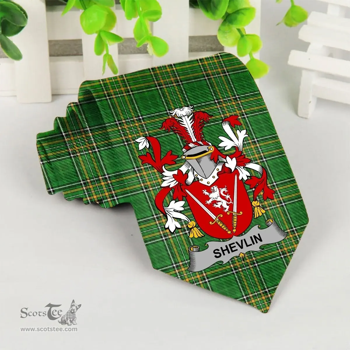 Irish Shevlin Coat of Arms Family Crest Ireland Neck Tie Irish National Tartan Irish County Tie