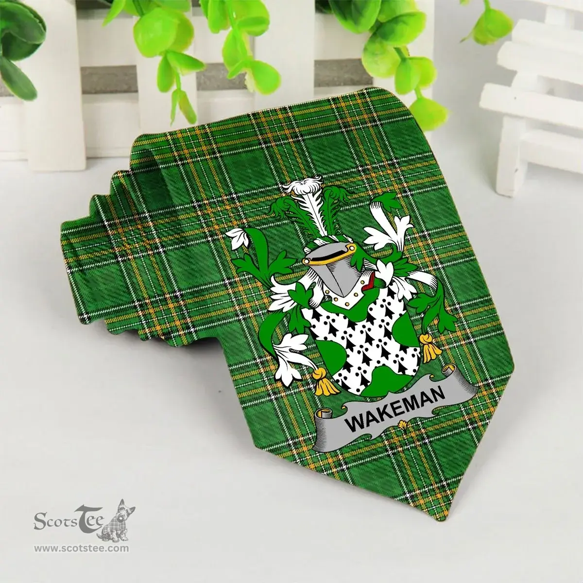 Irish Wakeman Coat of Arms Family Crest Ireland Neck Tie Irish National Tartan Irish County Tie