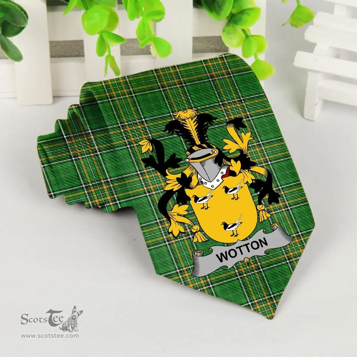 Irish Wotton Coat of Arms Family Crest Ireland Neck Tie Irish National Tartan Irish County Tie